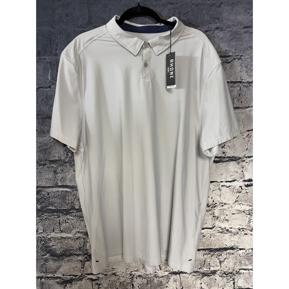 Rhone Commuter Polo Mens 2XL Silver Stripe Italian Fabric Performance NWT